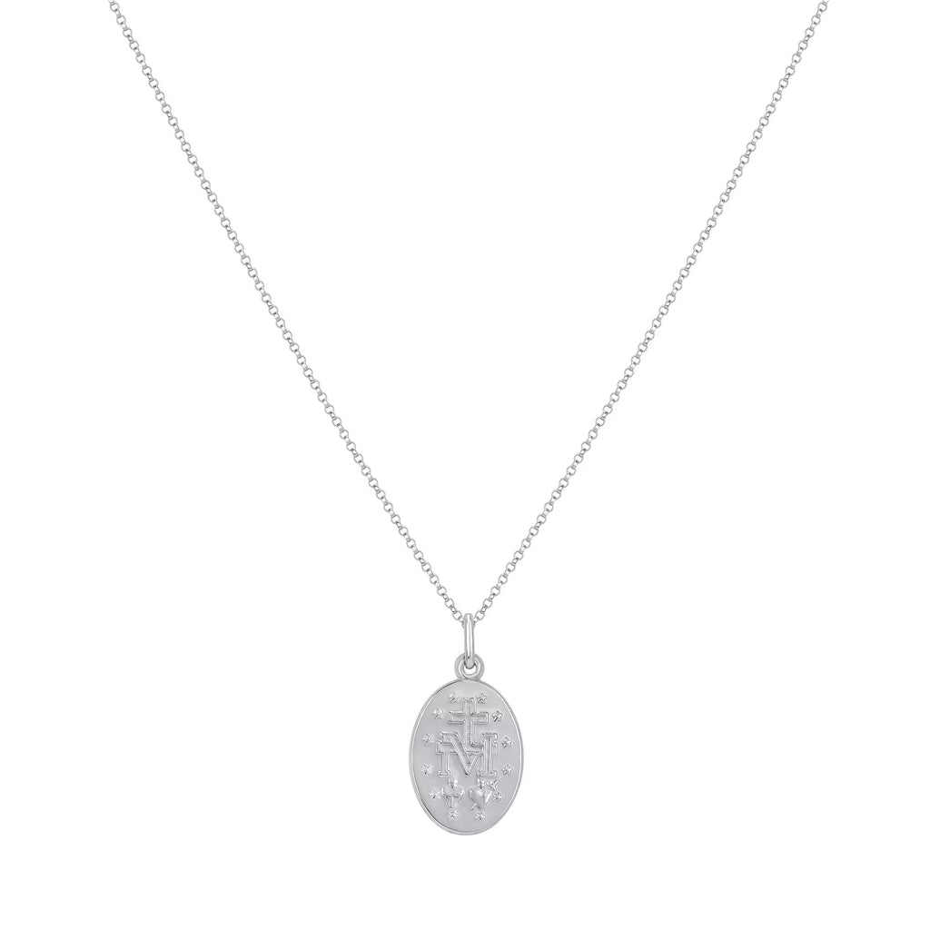14K Gold Virgin Mary Oval Pendant Necklace, Religious Jewelry