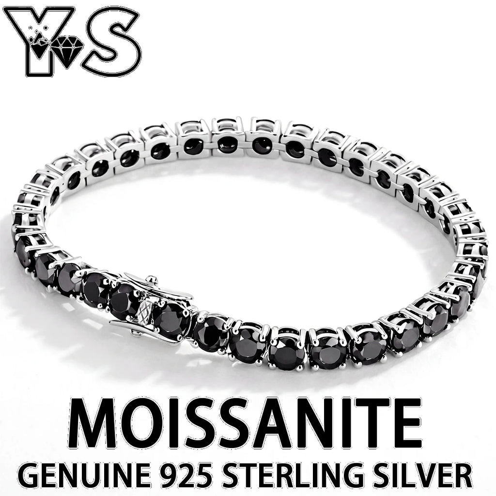 S925 Sterling Silver Black Moissanite Tennis Bracelet Full Paved Iced Out Hip Hop Street Style Unisex Luxury Jewelry Gift