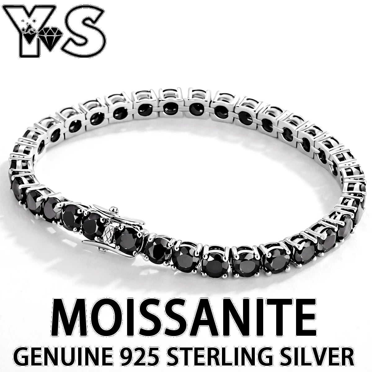 S925 Sterling Silver Black Moissanite Tennis Bracelet Full Paved Iced Out Hip Hop Street Style Unisex Luxury Jewelry Gift