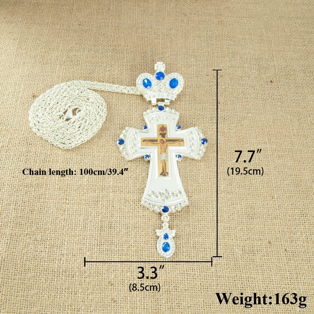 HTISOK Orthodox Jesus Crucifix Icon Pendant Cross Necklace for Church Spiritual Gift Religion Bishop Pectoral Cross Necklace