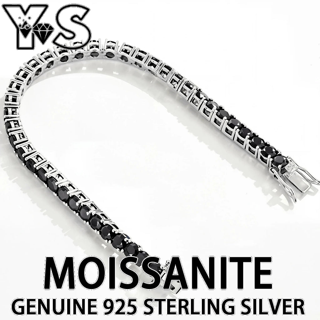 S925 Sterling Silver Black Moissanite Tennis Bracelet Full Paved Iced Out Hip Hop Street Style Unisex Luxury Jewelry Gift