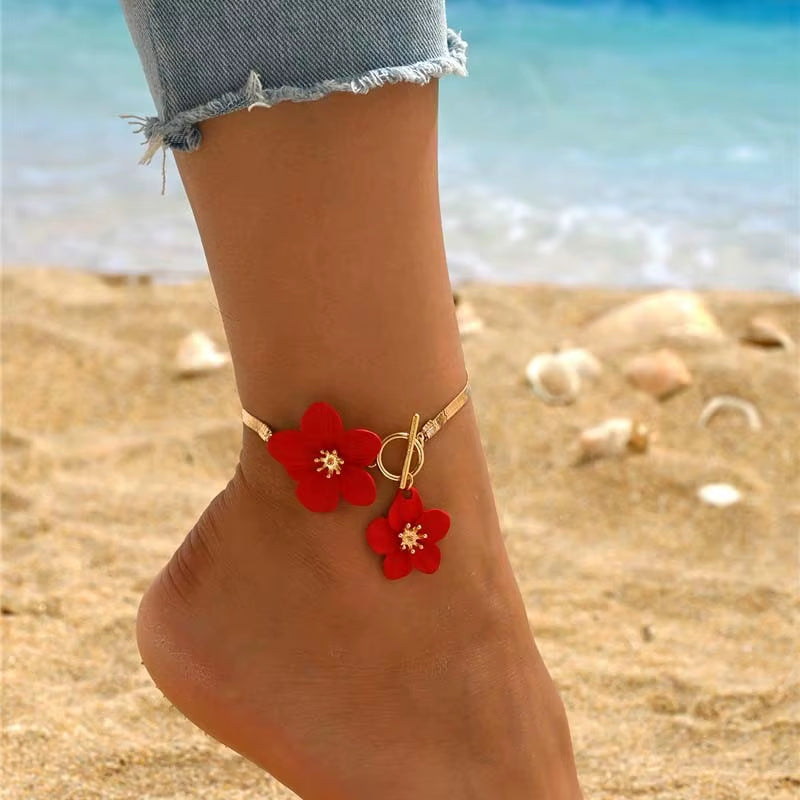 [Gorgeousxx] Fashion Cherry Blossom Charm Anklets for Women Summer Beach Jewlery Accessories