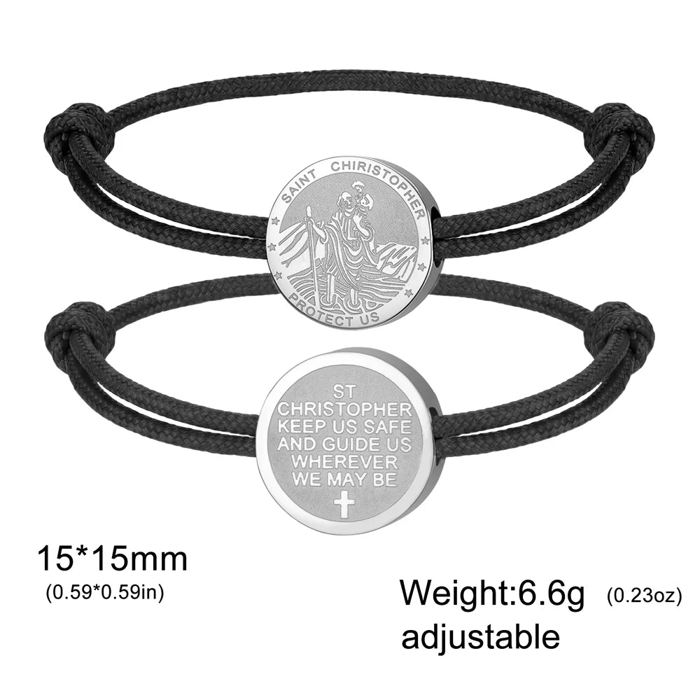 Saint Christopher Bracelet Double Sides Charm Religious Christian Protection Jewelry Catholic Gifts Stainless Steel Bracelet