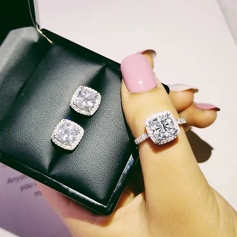 India Turkish Luxury Fashion Pink Blue Silver Color Jewelry Set for Wedding Women Dubai Ring Earring Party Gift Jewlery Z8