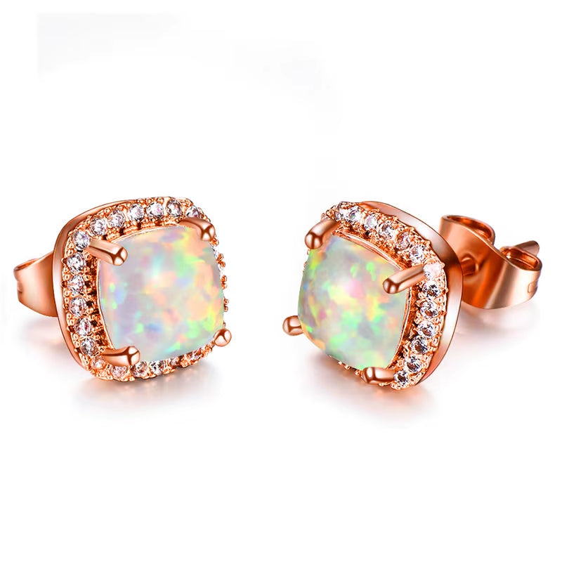 Luxury Female Crystal Zircon Stone Earrings Fashion Silver Color Yellow Double Stud Earrings for Women