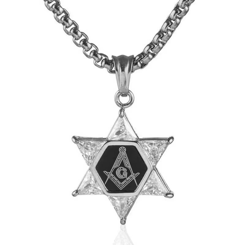 Men\'S High Quality Metal Gold Plated Star of David Masonic Pendant Necklace Classic Punk Religious Style Amulet Jewelry