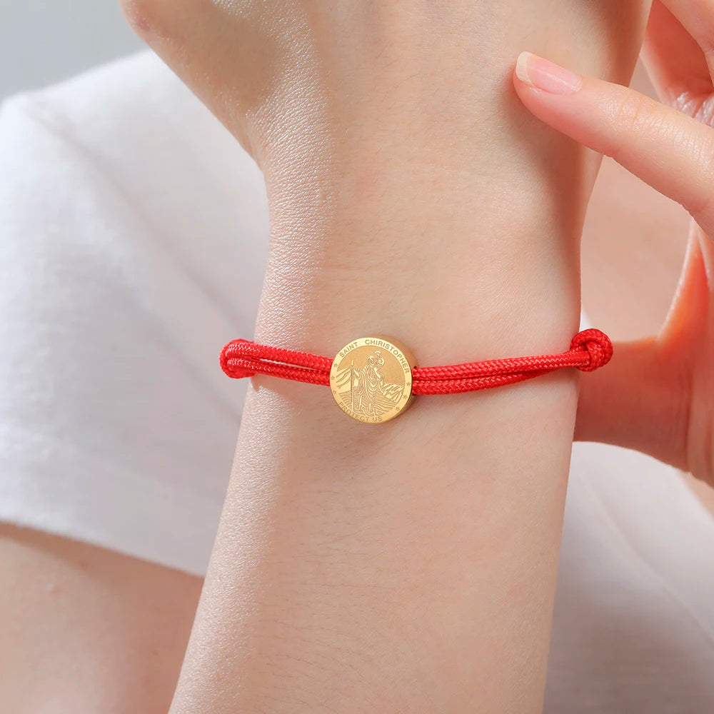 Saint Christopher Bracelet Double Sides Charm Religious Christian Protection Jewelry Catholic Gifts Stainless Steel Bracelet