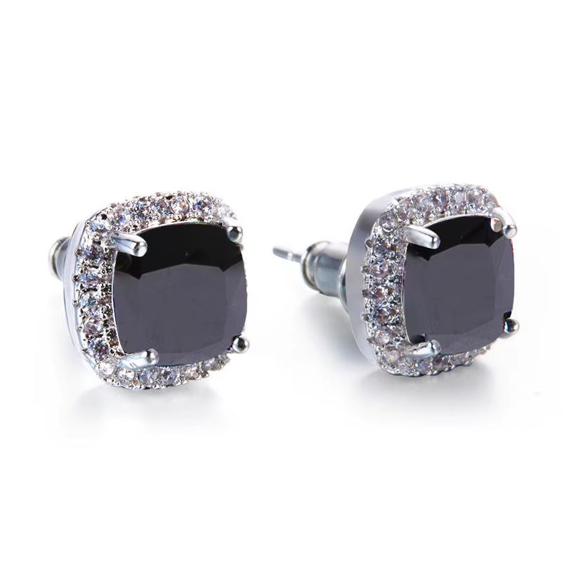 Luxury Female Crystal Zircon Stone Earrings Fashion Silver Color Yellow Double Stud Earrings for Women