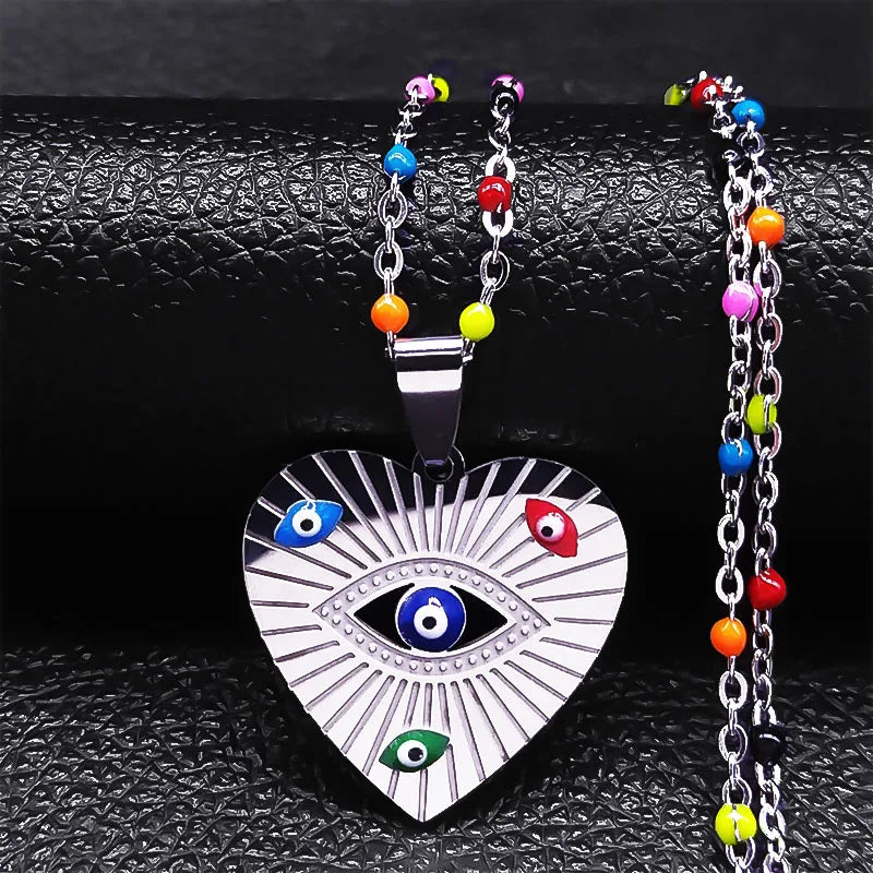 Bohemian Colorful Turkey Eyes Stainless Steel Tree of Life Chain Necklace Gold Color Necklaces Jewelry Arbre De Vie N5210S04