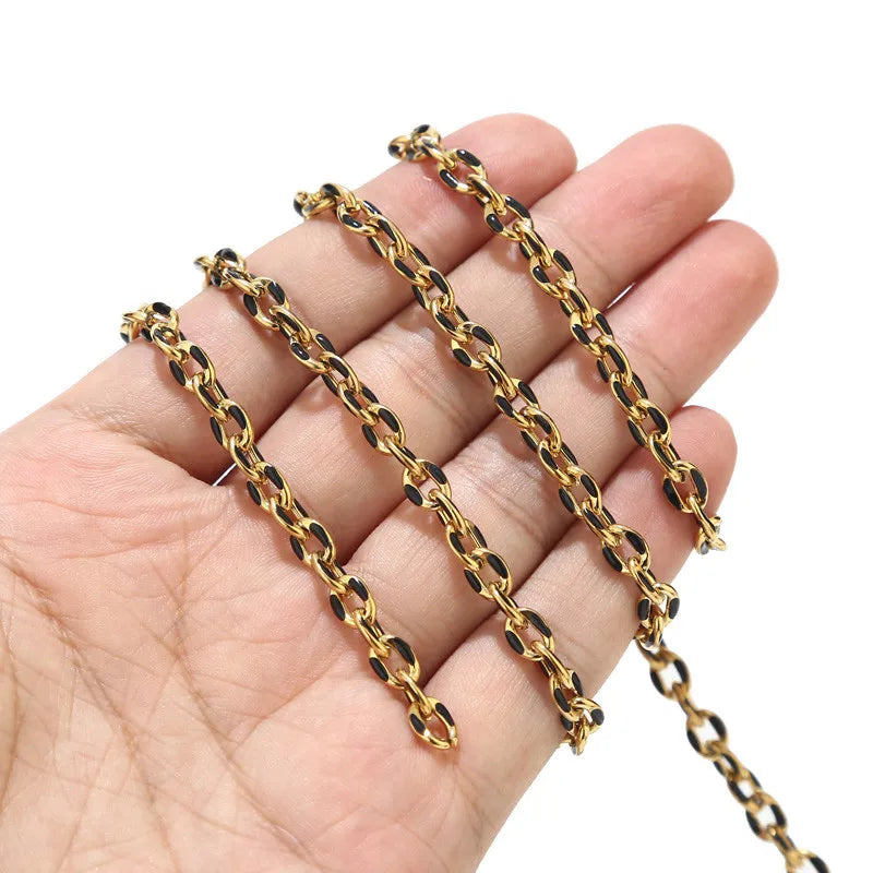 1 Meter Stainless Steel Gold Oval Satellite Enamel Rolo Chains 5.5Mm Rainbow Necklace Lip Chain for Minimalist Jewlery Making