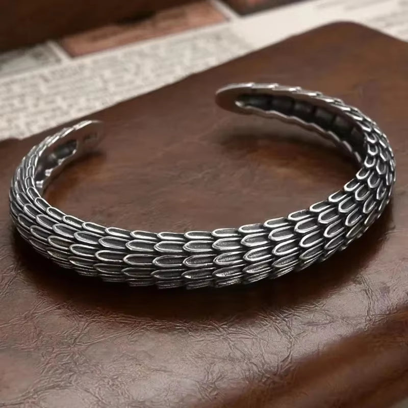 Retro Punk Koi Fish Engraved Pattern Bracelet Suitable for Men and Women Good Luck Trendy Open Bracelet Jewelry Gift