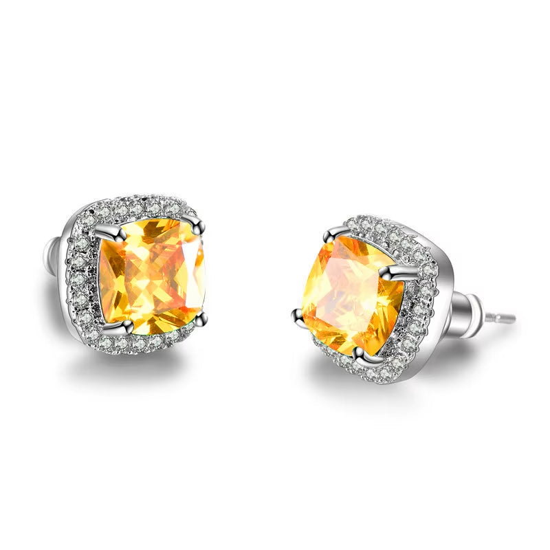 Luxury Female Crystal Zircon Stone Earrings Fashion Silver Color Jewelry Vintage Double Stud Earrings for Women