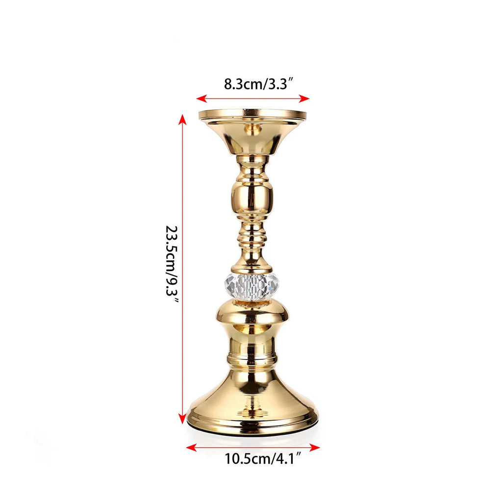 Gold Metal Pillar Candlestick Holders Vintage Pillar Candle Holders Elegant Metal Crystal Pillar Candle Stands