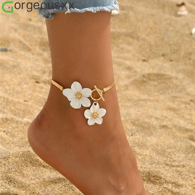 [Gorgeousxx] Fashion Cherry Blossom Charm Anklets for Women Summer Beach Jewlery Accessories