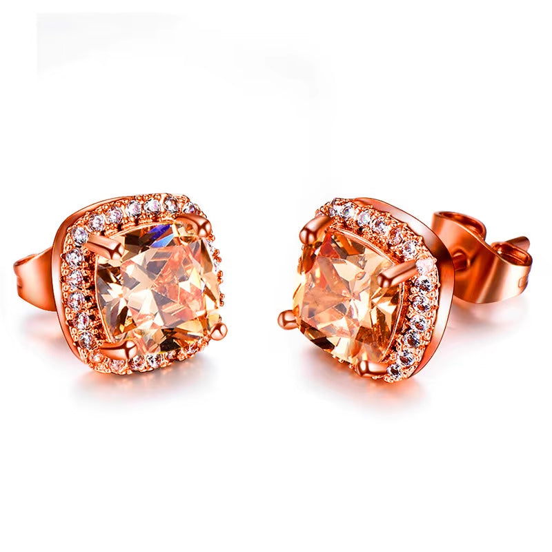 Luxury Female Crystal Zircon Stone Earrings Fashion Silver Color Jewelry Vintage Double Stud Earrings for Women