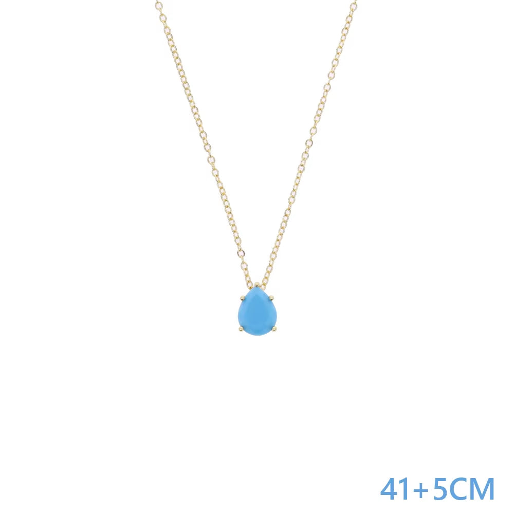 High Quality Geometric Fashion Jewelry Water Drop Shaped Turquoises Stone Delicate Necklace Gold Color Fashion Jewlery