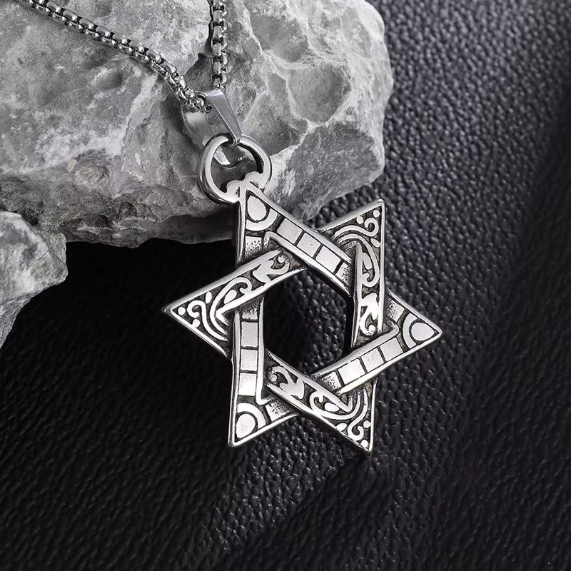 Stainless Steel Solomon Star of David Pendant Men'S Six Pointed Star Necklace Jewish Jewelry New Year Gift