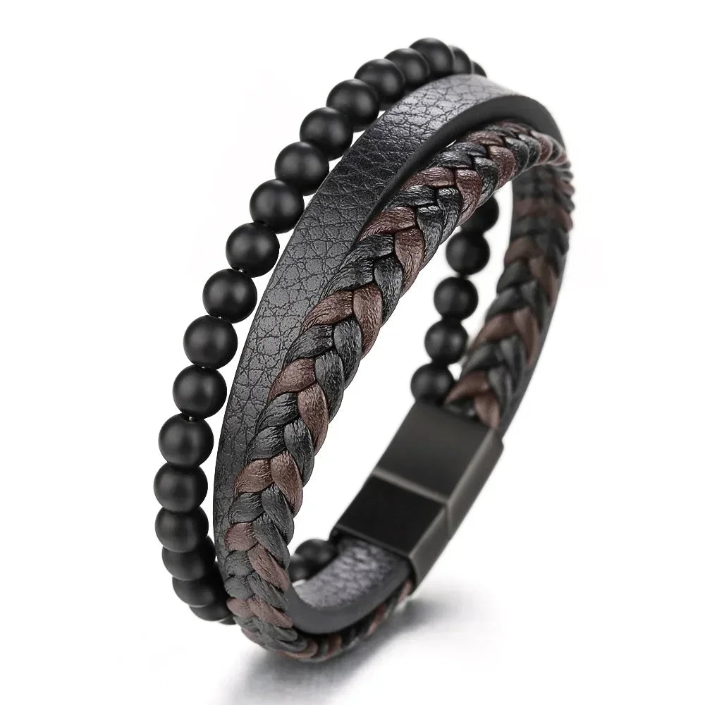 Fashion Star of David Multilayer Leather Braided Bracelet with Magnetic Clasp Men\\\\\\\'S Vintage Judaica Amulet Jewelry