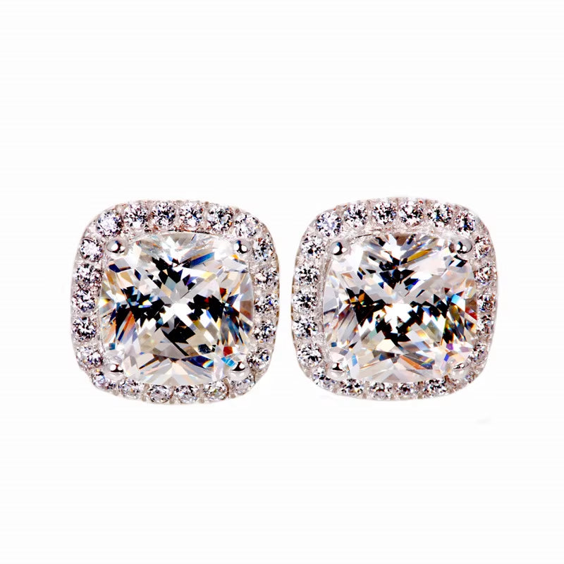 Luxury Female Crystal Zircon Stone Earrings Fashion Silver Color Yellow Double Stud Earrings for Women