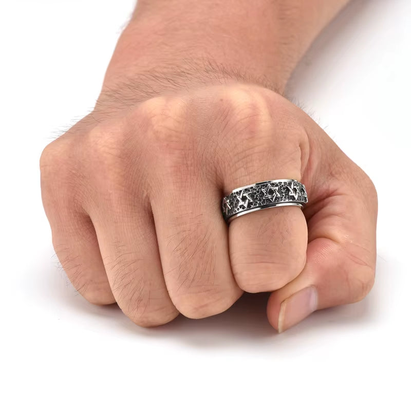 8Mm Vintage Star of David Spinner Ring Hexagram Jewish Six Pointed Rotable Fidget Stainless Steel Rings Relieve Stress Men Women