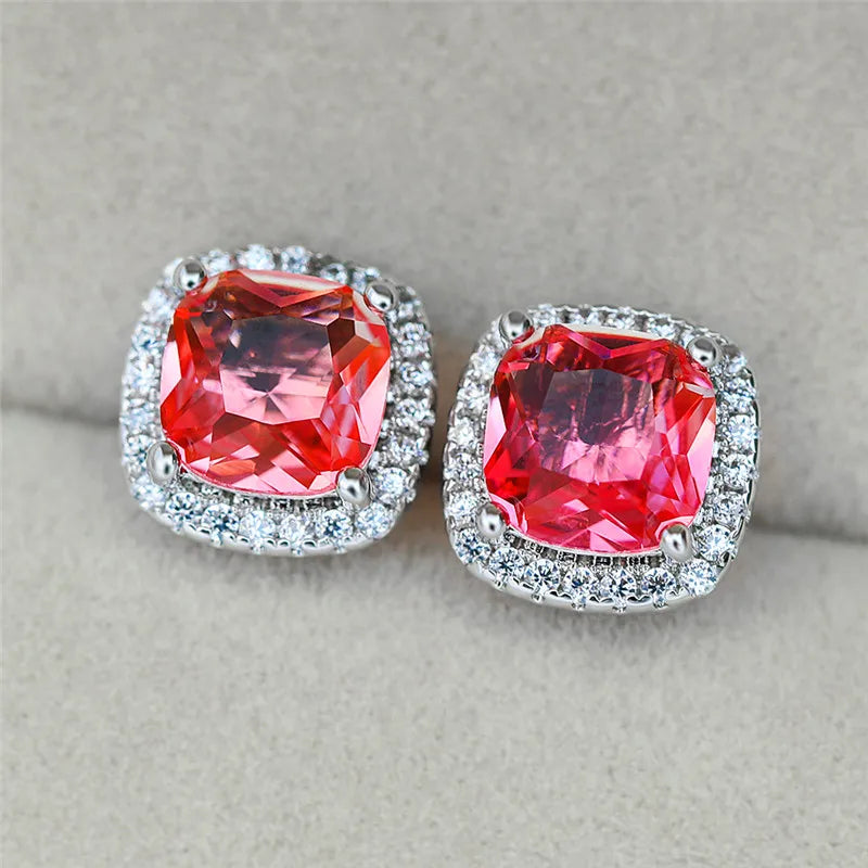 Korean Style Female Colorful Rainbow Stud Earrings Charm Zircon Stone Rose Gold Color Wedding Jewelry for Women