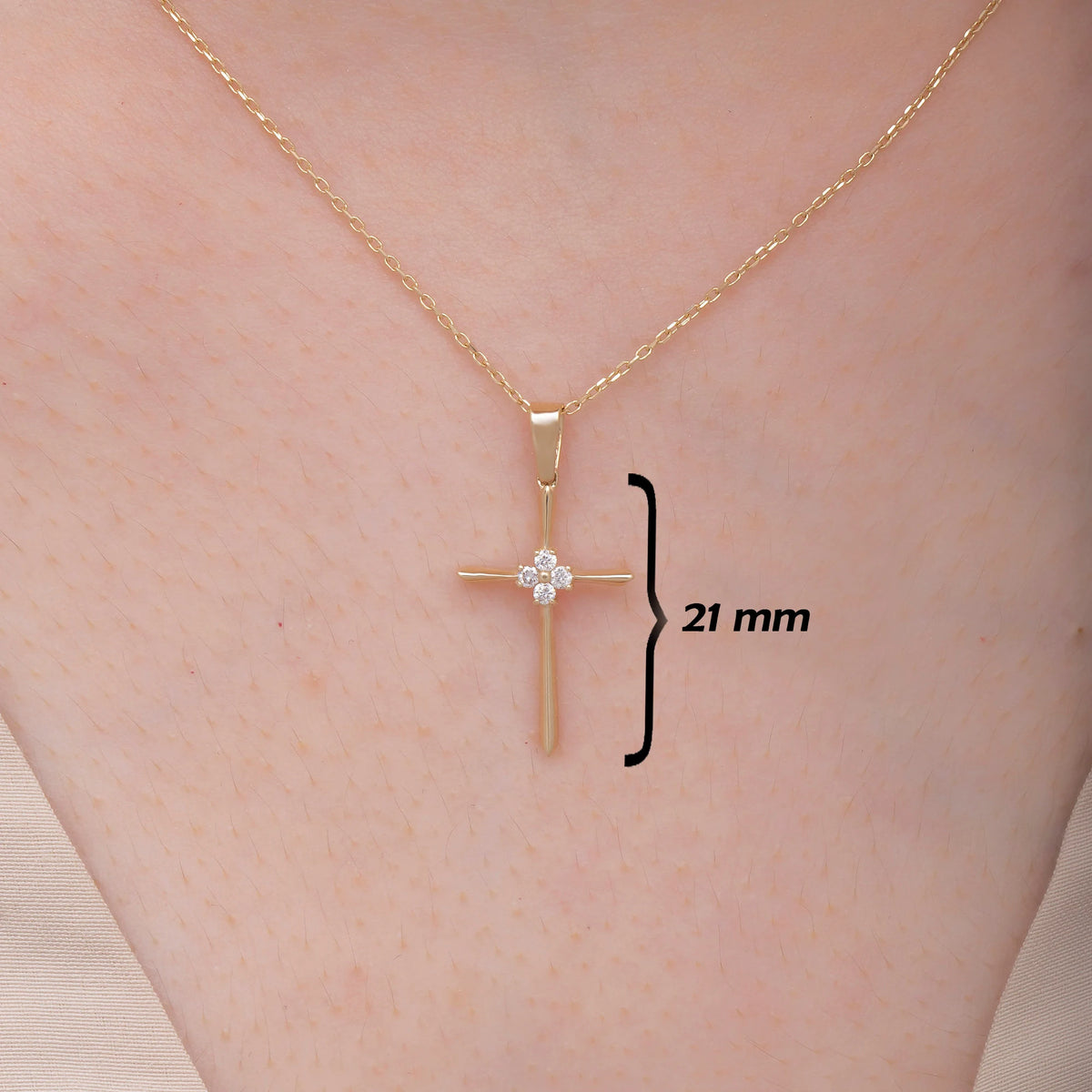 14K Solid Gold Diamond Cross Necklace: Religious Baptism Gift