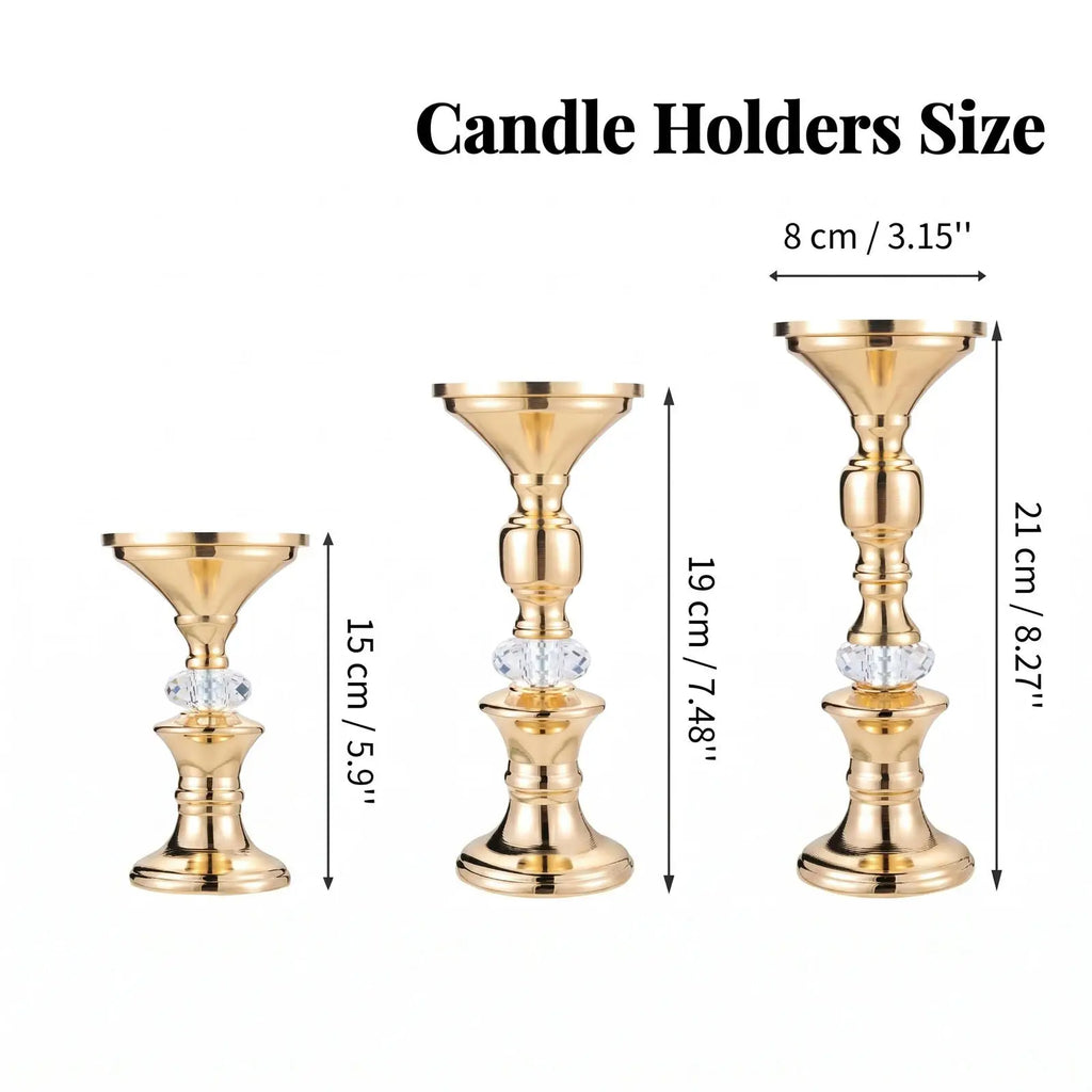 Gold Metal Pillar Candlestick Holders Vintage Pillar Candle Holders Elegant Metal Crystal Pillar Candle Stands