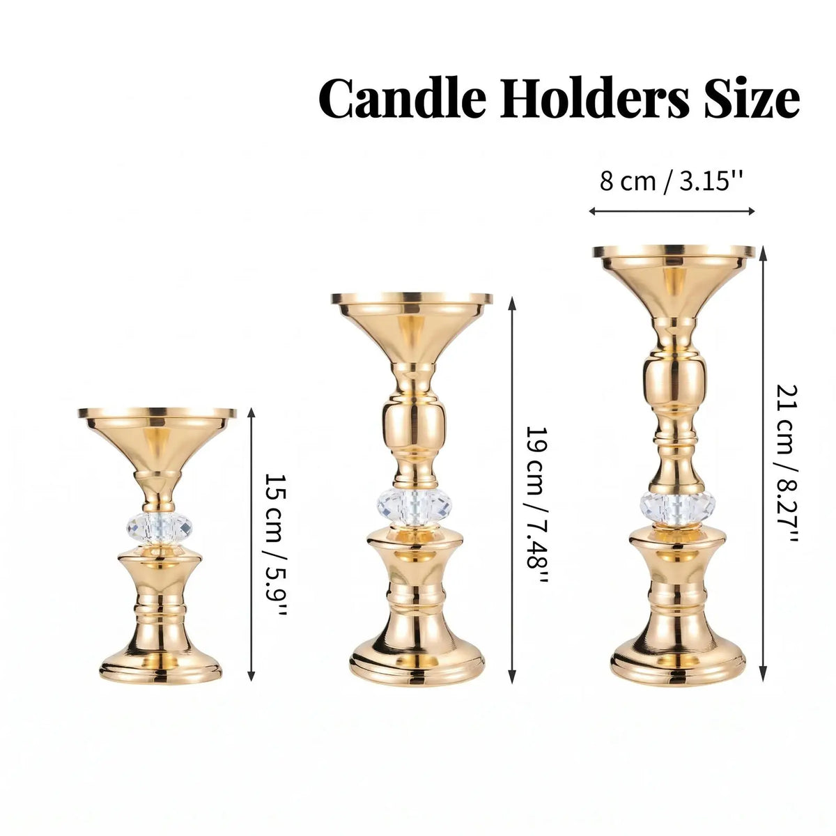 Gold Metal Pillar Candlestick Holders Vintage Pillar Candle Holders Elegant Metal Crystal Pillar Candle Stands