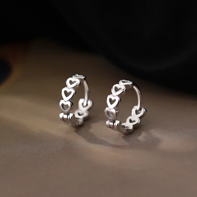 Silver Color Simple Hollow Out Heart-Shape Chain Earrings for Women Fashion High-Quality Elegant Jewlery