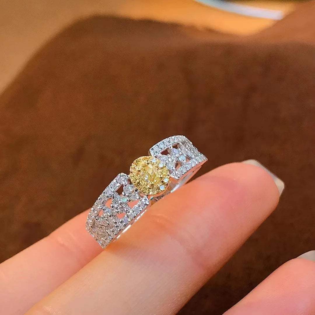 New Personality Fashion Hollow Yellow and White AAA Zircon Ring Jewlery for Women Wedding Party Accessories Gifts 6 7 8 Sizes