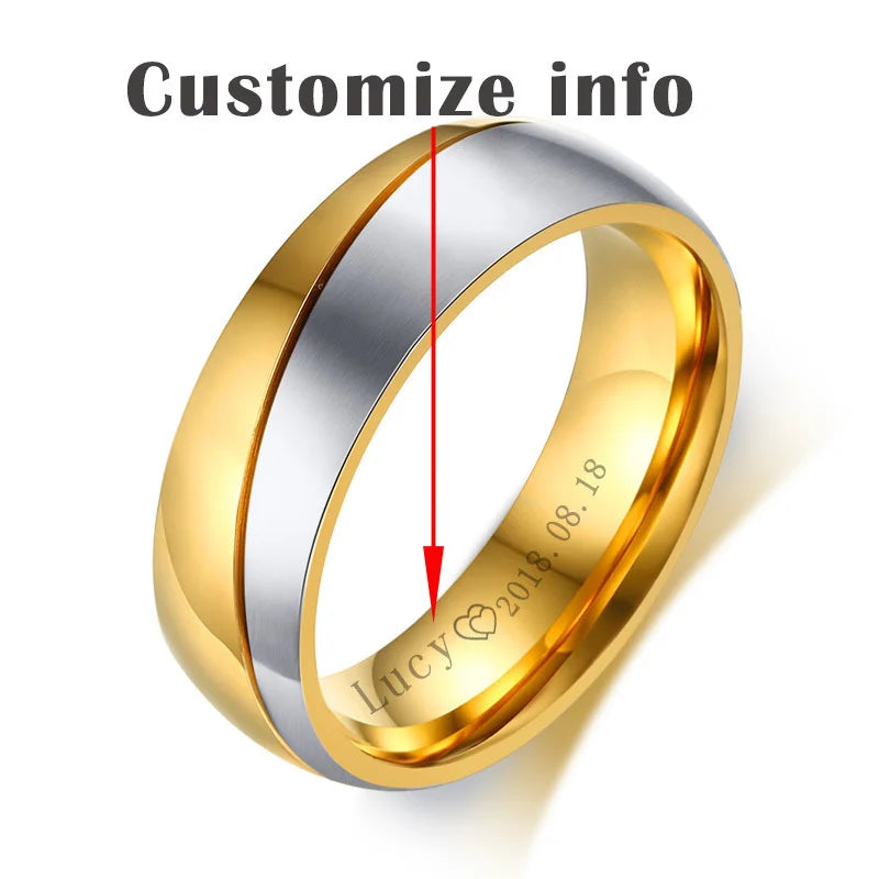Wedding Ring for Women / Men Gold Color Love Engagement Couple Stainless Steel Lovers Jewlery Anniversary Gift US Size