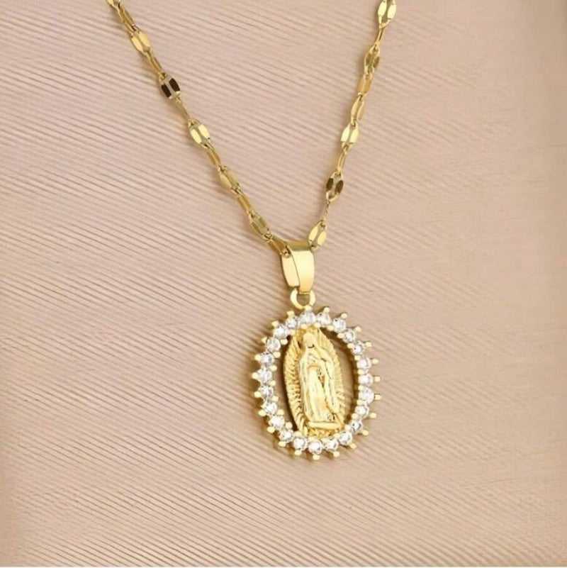 18K Gold Plated Virgin Mary Pendant Necklace for Women, Blessed Mother Necklace