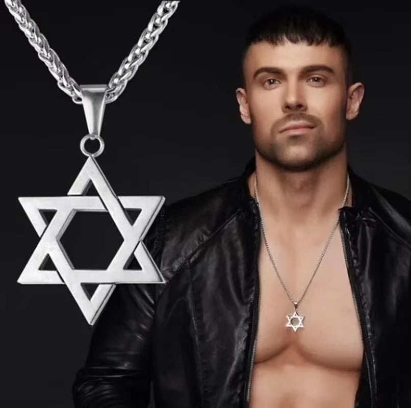 Men\'S High Quality Metal Gold Plated Star of David Masonic Pendant Necklace Classic Punk Religious Style Amulet Jewelry