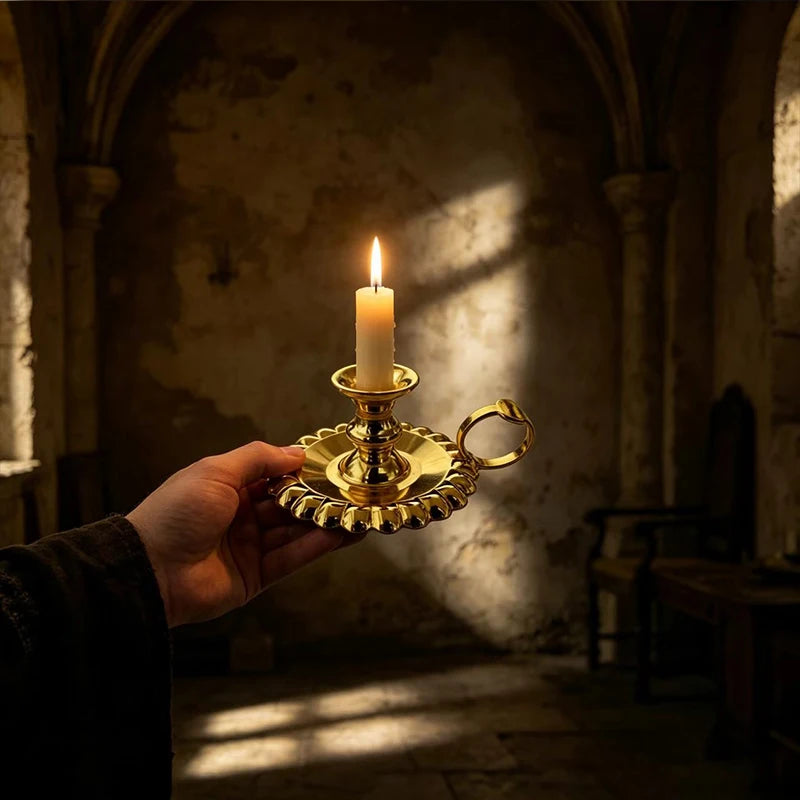 New Vintage Gold Plated Orthodox Handheld Candle Holder with Handle for Church Liturgy Home Altar Prayer Devotion Christian Gift