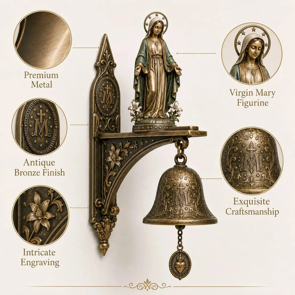 🙏 Our Lady of Grace Miraculous Medal Hanging Bell – Sacred Catholic Home Decor & Inspiring Gift for Devout Women