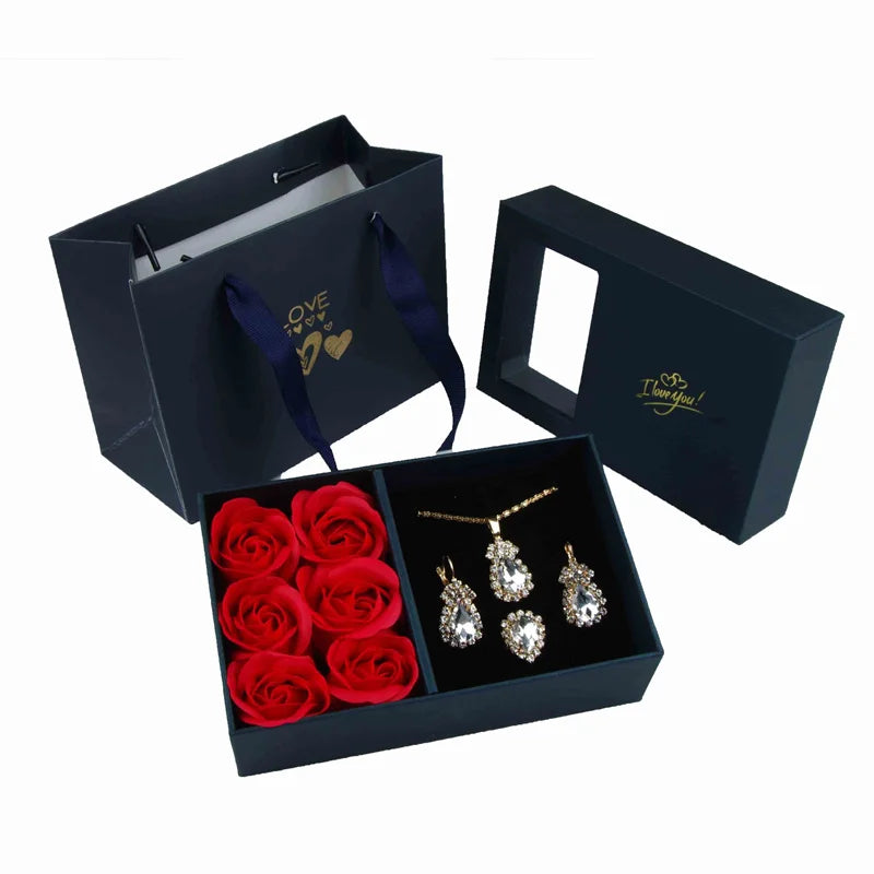 Necklace Earrings Jewelry Suit Four Leaf Clover Jewlery for Party Wedding Eternal Life Flower Gift Box