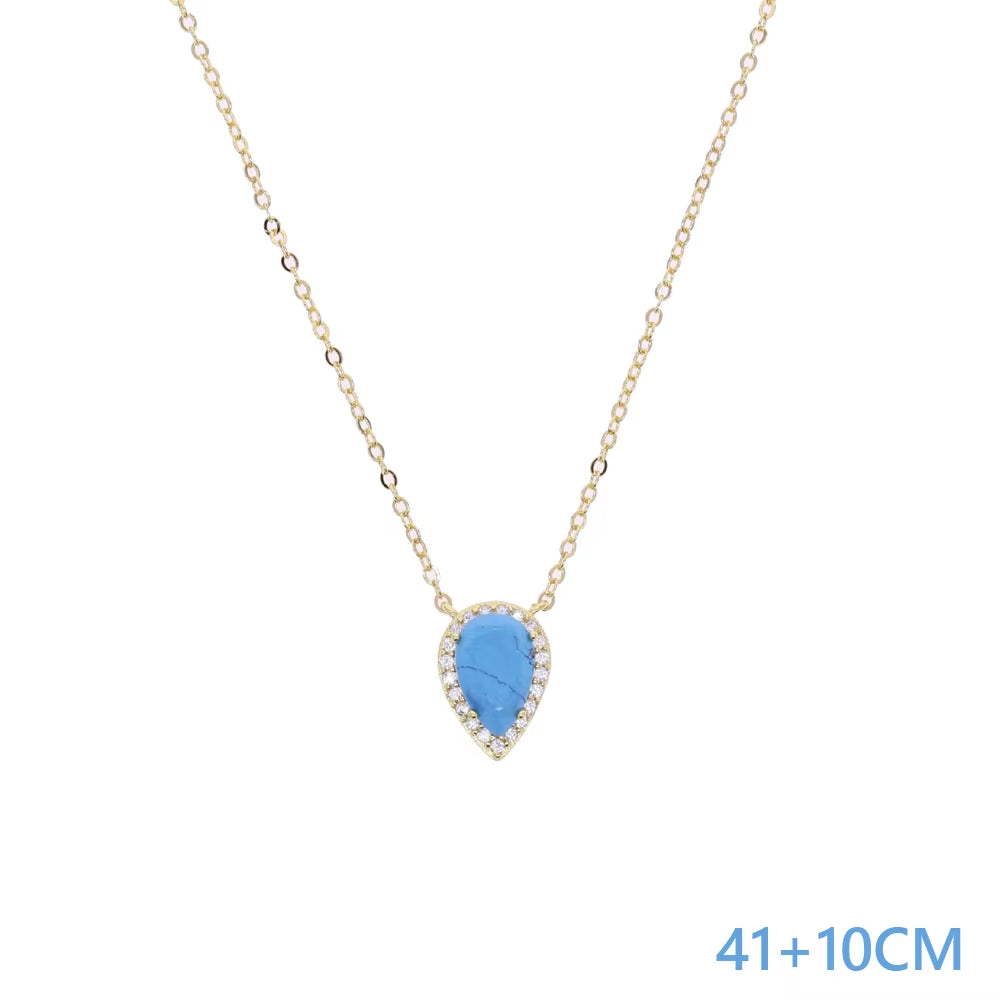 High Quality Geometric Fashion Jewelry Water Drop Shaped Turquoises Stone Delicate Necklace Gold Color Fashion Jewlery