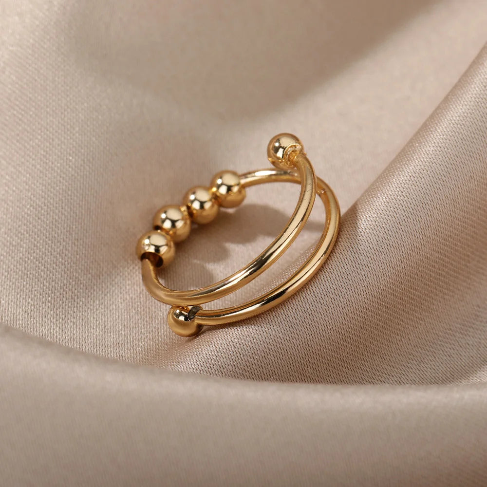 Vintage Beads Rings Finger for Women Rotate Freely anti Stress Anxiety Single Ring Coil Spiral Beads Rotate Jewlery Gift Femme