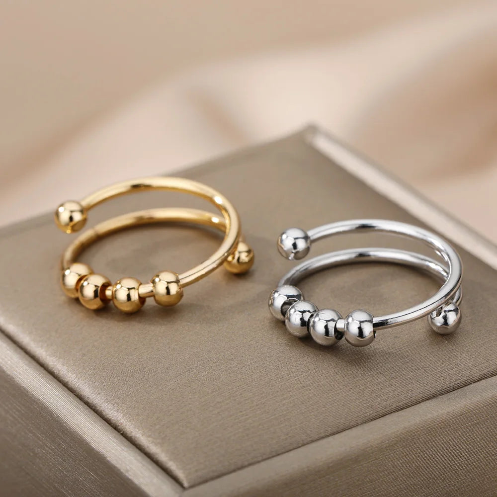 Vintage Beads Rings Finger for Women Rotate Freely anti Stress Anxiety Single Ring Coil Spiral Beads Rotate Jewlery Gift Femme