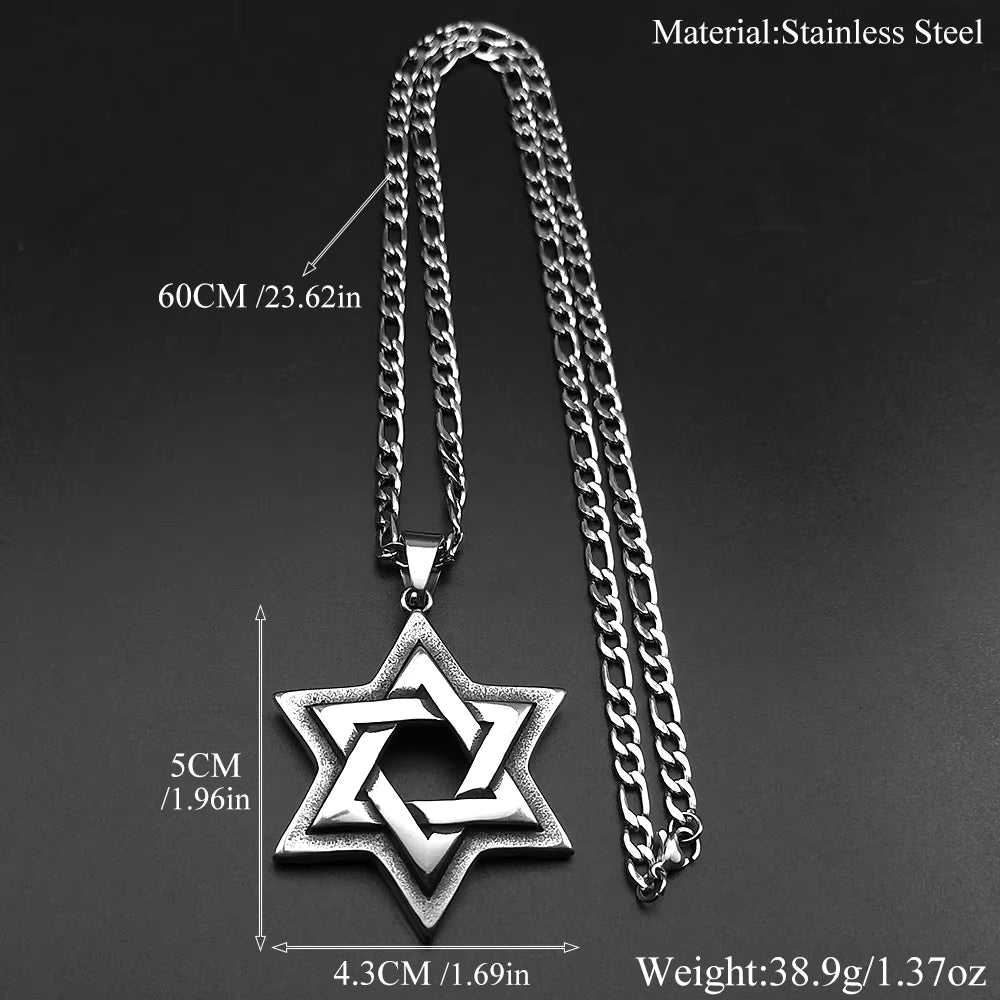 Jewish Star of David Necklace for Men Women Stainless Steel Solomon Seal Hexagram Lucky Retro Gothic Pendant Chain Jewelry Gifts
