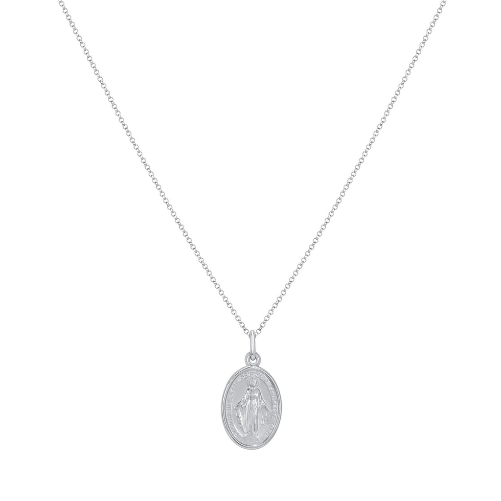 14K Gold Virgin Mary Oval Pendant Necklace, Religious Jewelry