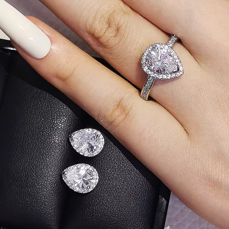 India Turkish Luxury Fashion Pink Blue Silver Color Jewelry Set for Wedding Women Dubai Ring Earring Party Gift Jewlery Z8