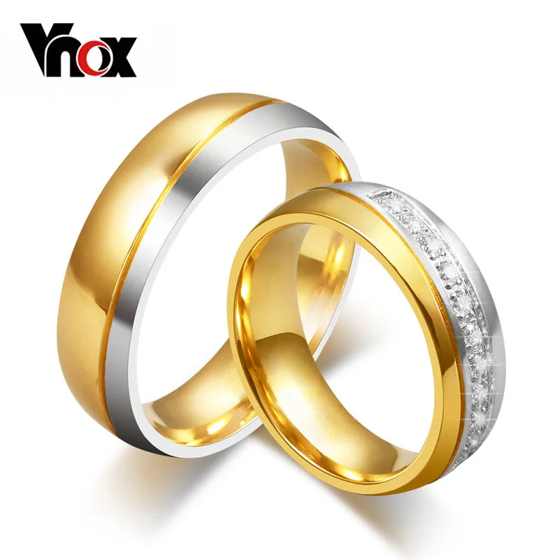 Wedding Ring for Women / Men Gold Color Love Engagement Couple Stainless Steel Lovers Jewlery Anniversary Gift US Size