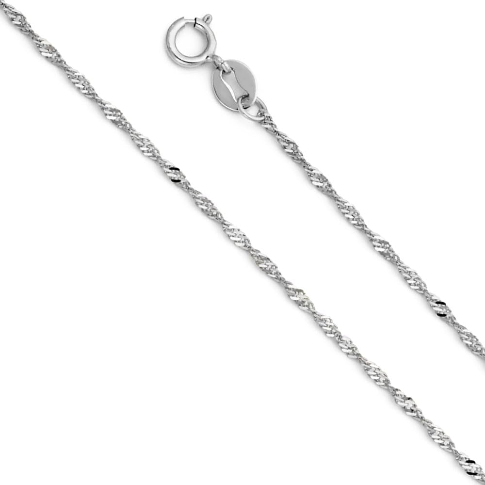 14K White Gold Crucifix Cross Pendant with 1.2Mm Singapore Chain Chain Necklace