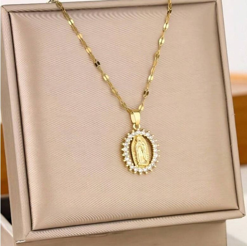 18K Gold Plated Virgin Mary Pendant Necklace for Women, Blessed Mother Necklace