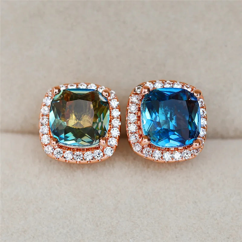 Korean Style Female Colorful Rainbow Stud Earrings Charm Zircon Stone Rose Gold Color Wedding Jewelry for Women