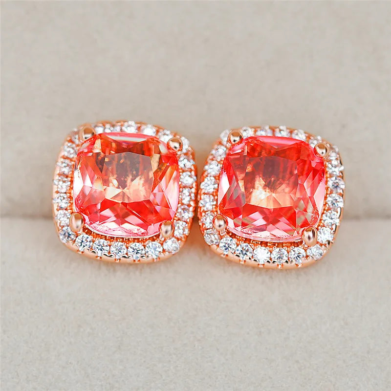 Korean Style Female Colorful Rainbow Stud Earrings Charm Zircon Stone Rose Gold Color Wedding Jewelry for Women