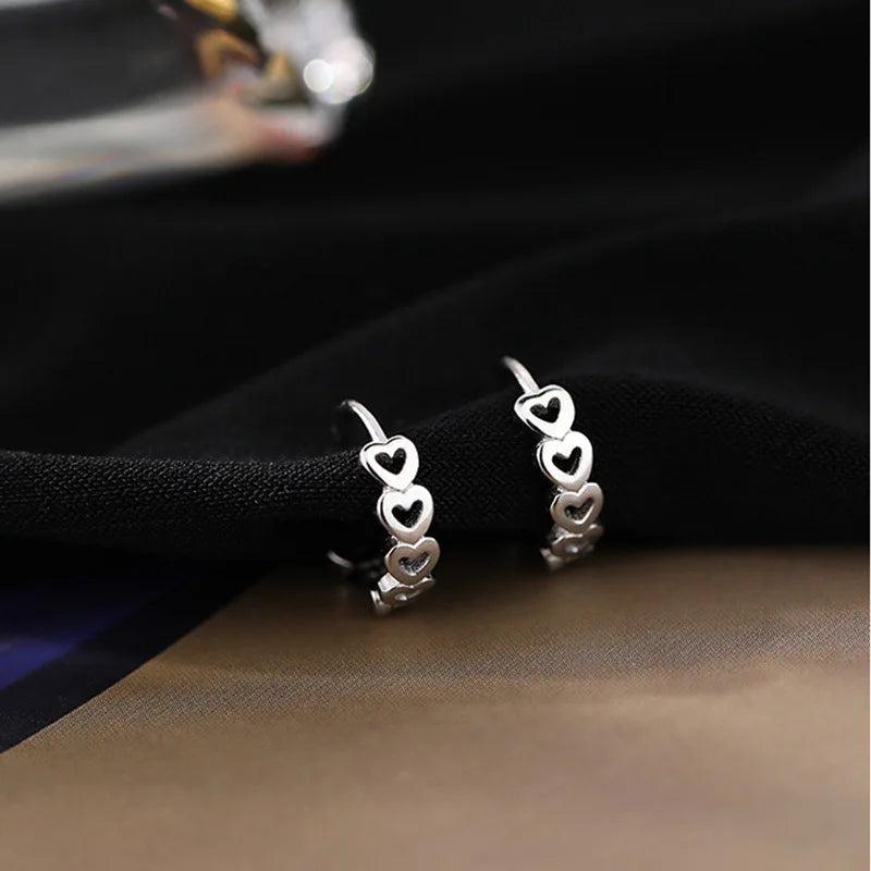 Silver Color Simple Hollow Out Heart-Shape Chain Earrings for Women Fashion High-Quality Elegant Jewlery