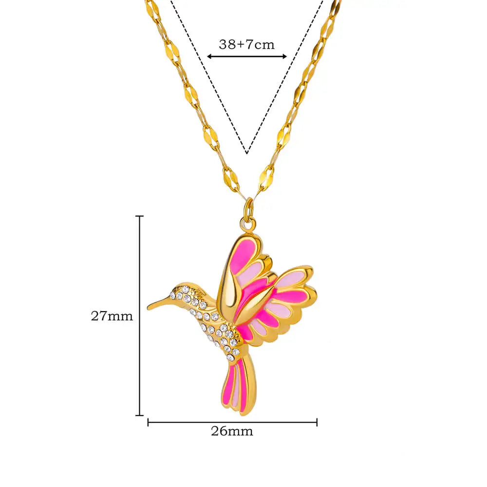 Cute Colorful Birds Necklaces for Women Stainless Steel Gold Color Chain Heart Grass Pendant Necklace Wedding Jewlery Gift New