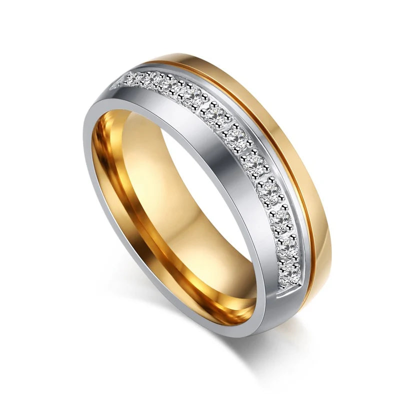 Wedding Ring for Women / Men Gold Color Love Engagement Couple Stainless Steel Lovers Jewlery Anniversary Gift US Size